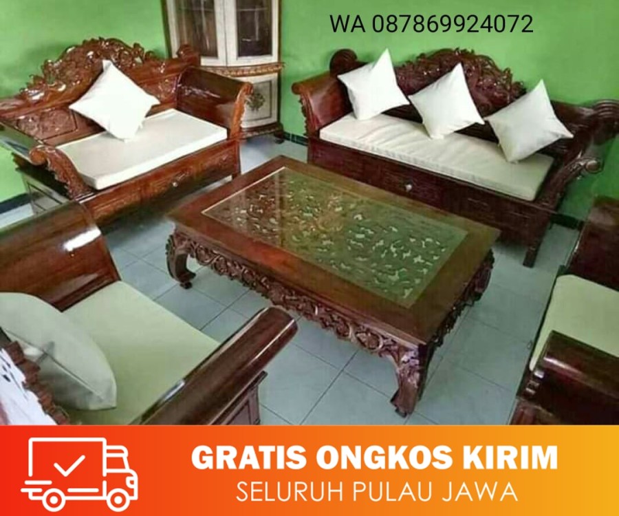 Kursi Sofa Tamu Madura full ukiran Kayu Jati Perhutani Jepara